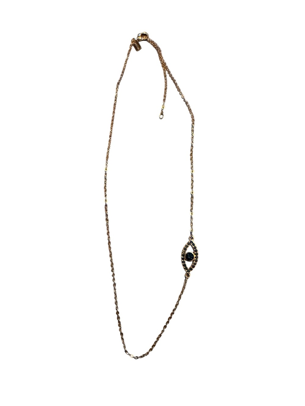 Zoetik Gold Tone Dark Blue Crystal Evil Eye Station Necklace NWOT Adjustable - Picture 1 of 4